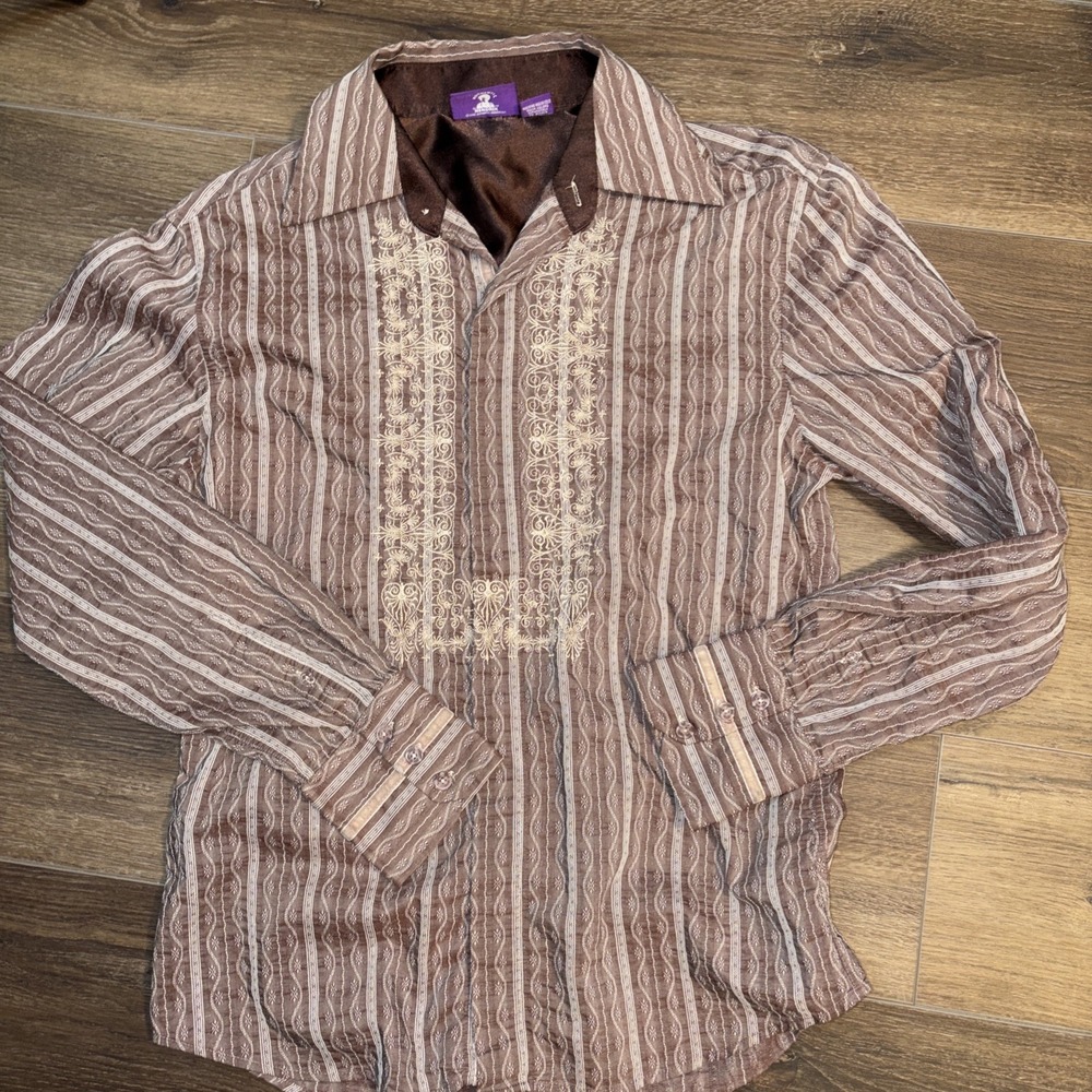 Jimi Hendrix The Purple Label Long Sleeve Button Up‎ Retro M Embroider 2005 Y2K